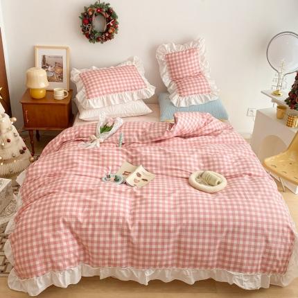 91家纺网 家纺一手货源 找家纺 （总）昔可2022新款花边格子系列四件套