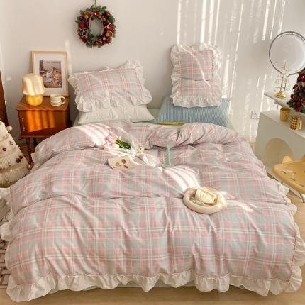 91家纺网 家纺一手货源 找家纺 （总）昔可2022新款花边格子系列四件套