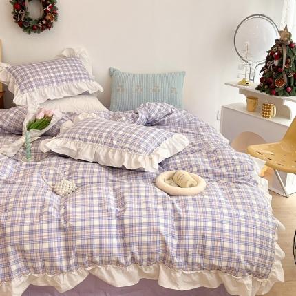 91家纺网 家纺一手货源 找家纺 （总）昔可2022新款花边格子系列四件套