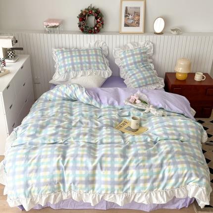 91家纺网 家纺一手货源 找家纺 （总）昔可2022新款花边格子系列四件套