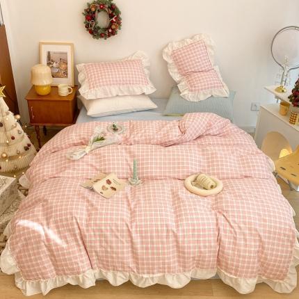 91家纺网 家纺一手货源 找家纺 （总）昔可2022新款花边格子系列四件套