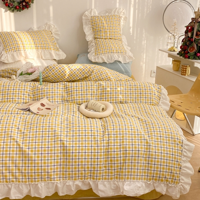 91家纺网 家纺一手货源 找家纺 （总）昔可2022新款花边格子系列四件套