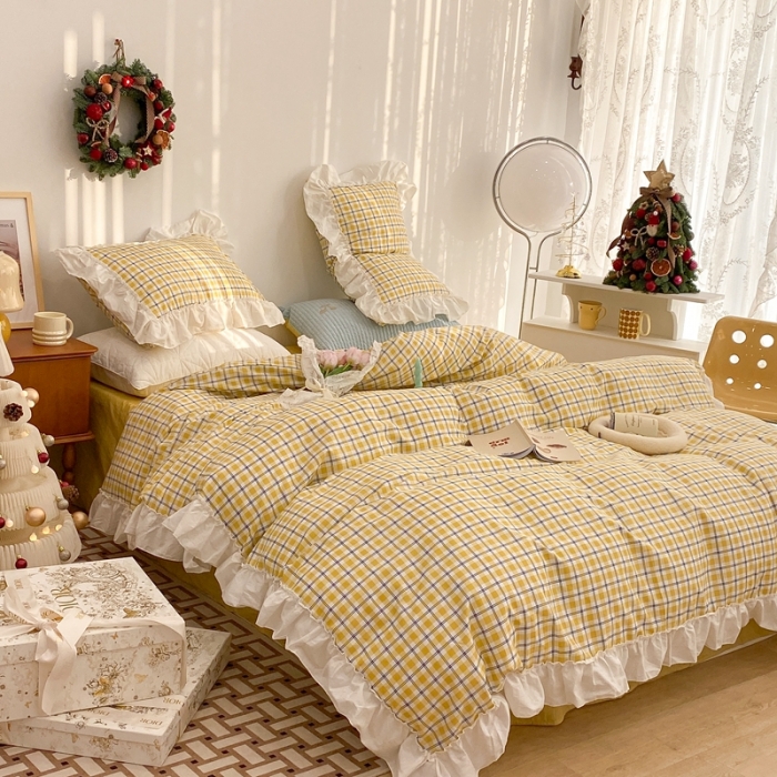 91家纺网 家纺一手货源 找家纺 （总）昔可2022新款花边格子系列四件套