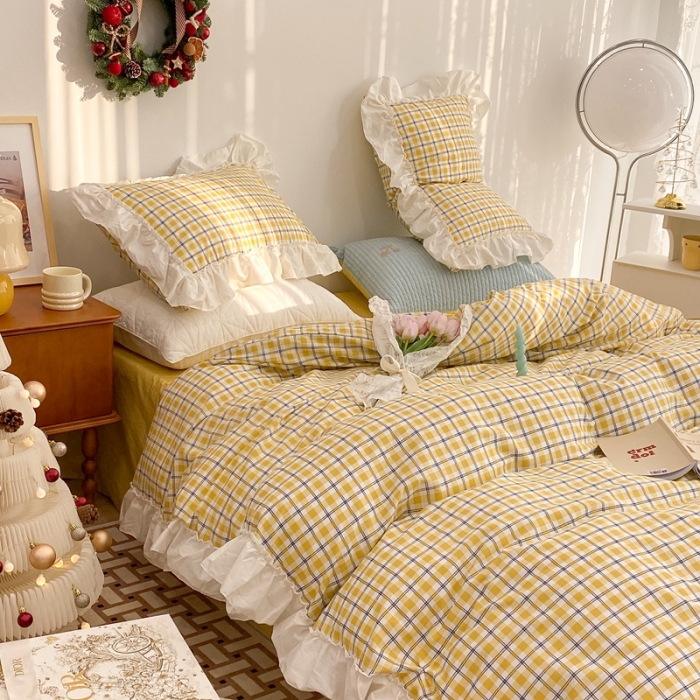 91家纺网 家纺一手货源 找家纺 （总）昔可2022新款花边格子系列四件套