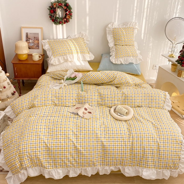 91家纺网 家纺一手货源 找家纺 （总）昔可2022新款花边格子系列四件套