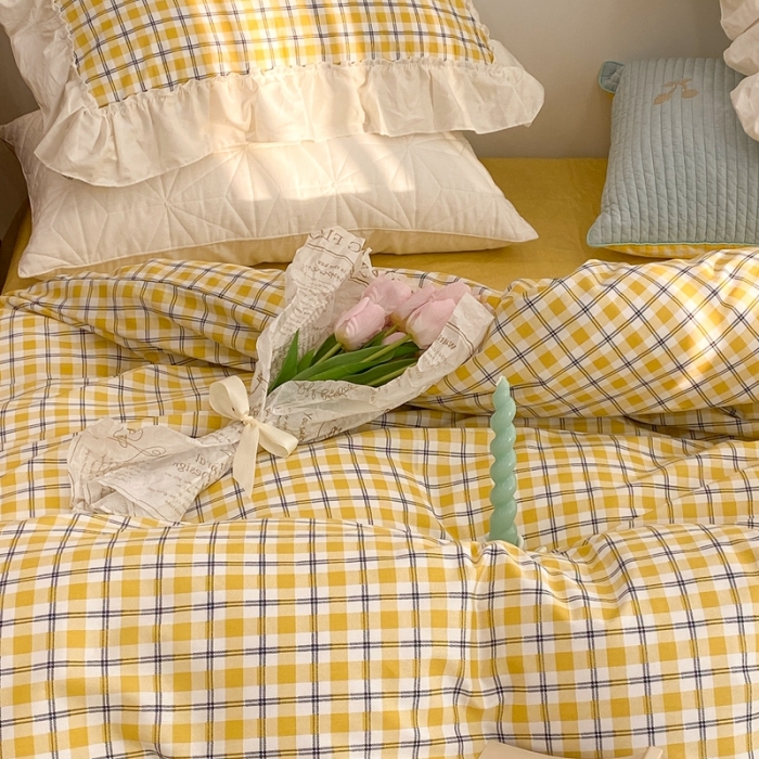 91家纺网 家纺一手货源 找家纺 （总）昔可2022新款花边格子系列四件套