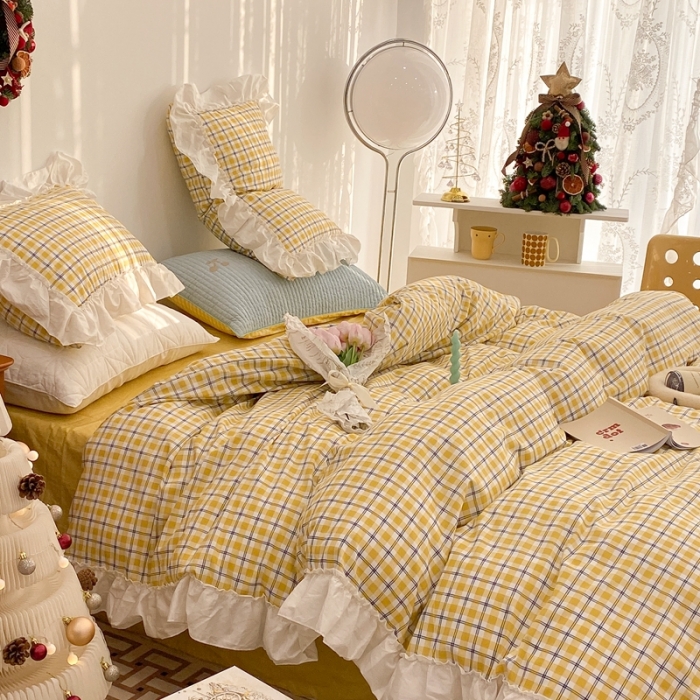 91家纺网 家纺一手货源 找家纺 （总）昔可2022新款花边格子系列四件套