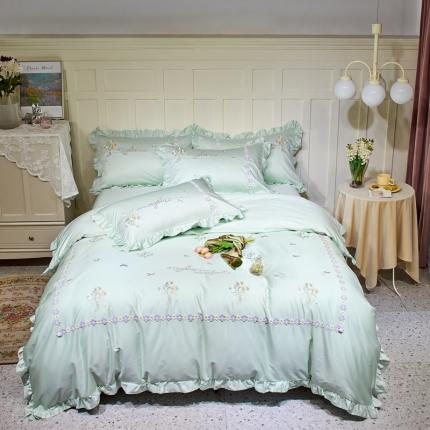 91家纺网 家纺一手货源 找家纺 星尚 2022新款100支长绒棉 花艺园  豆绿