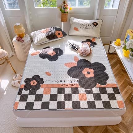 91家纺网 家纺一手货源 找家纺 寐居 2022新款凉感丝0.5乳胶大版乳胶凉席三件套 网红花