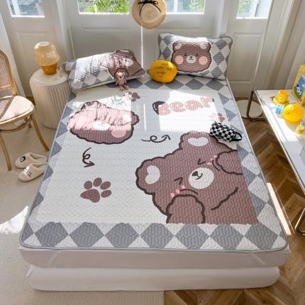 91家纺网 家纺一手货源 找家纺 寐居 2022新款凉感丝0.5乳胶大版乳胶凉席三件套 羞羞熊