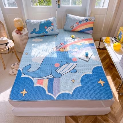 寐居 2022新款凉感丝0.5乳胶大版乳胶凉席三件套彩虹蓝鲸