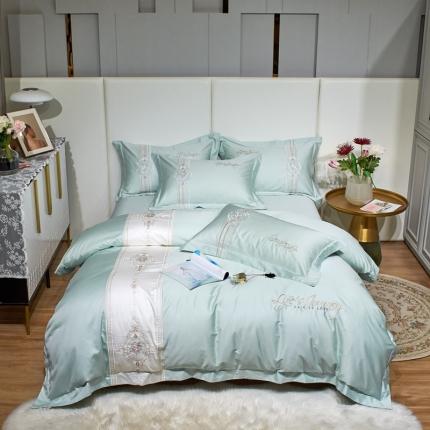 91家纺网 家纺一手货源 找家纺 星尚 2022新款100支长绒棉 汀溪 浅绿