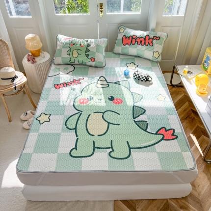 寐居 2022新款凉感丝0.5乳胶大版乳胶凉席三件套萌宠恐龙