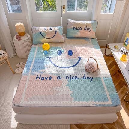 寐居 2022新款凉感丝0.5乳胶大版乳胶凉席三件套 笑脸