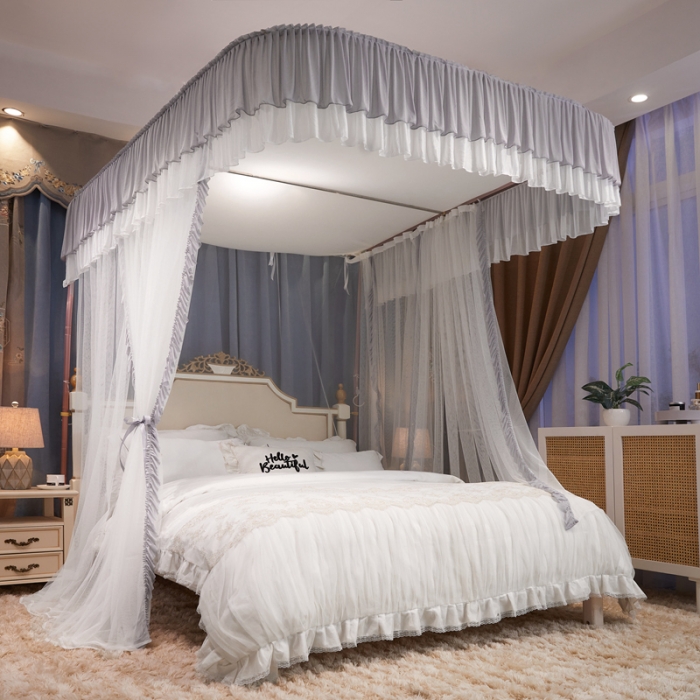 91家纺网 家纺一手货源 找家纺 梦尔佳 2022新款防蚊落地U型蚊帐纱-雅典娜-雅灰