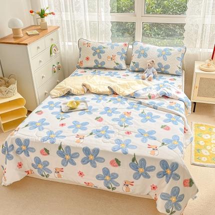 91家纺网 家纺一手货源 找家纺 寐居 2022新款乳胶凉席水洗棉夏被三件套四件套 花兔