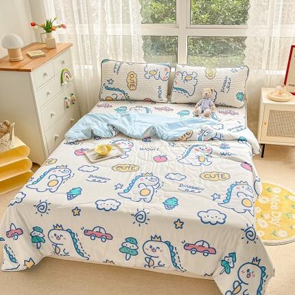 91家纺网 家纺一手货源 找家纺 寐居 2022新款乳胶凉席水洗棉夏被三件套四件套 恐龙乐园