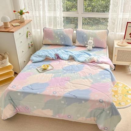 91家纺网 家纺一手货源 找家纺 寐居 2022新款乳胶凉席水洗棉夏被三件套四件套 五彩缤纷