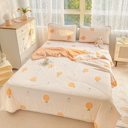 91家纺网 家纺一手货源 找家纺 寐居 2022新款乳胶凉席水洗棉夏被三件套四件套 我爱橘子