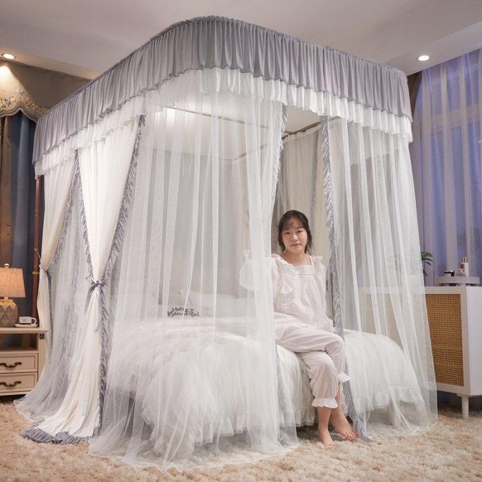 91家纺网 家纺一手货源 找家纺 梦尔佳 2022新款防蚊落地U型蚊帐布-雅典娜-雅灰
