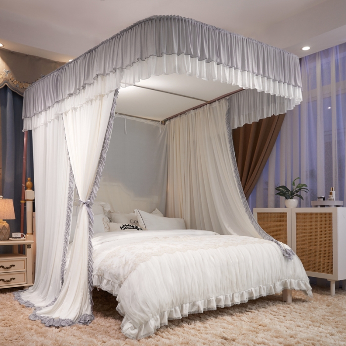 91家纺网 家纺一手货源 找家纺 梦尔佳 2022新款防蚊落地U型蚊帐布-雅典娜-雅灰