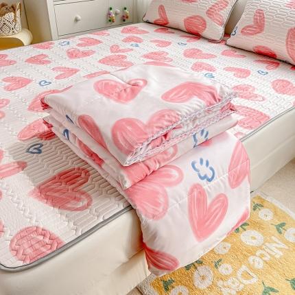 寐居 2022新款乳胶凉席水洗棉夏被三件套四件套 粉爱心