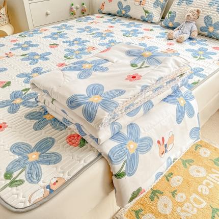 寐居 2022新款乳胶凉席水洗棉夏被三件套四件套 花兔