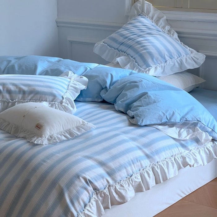 91家纺网 家纺一手货源 找家纺 （总）昔可2022新款花边条纹系列四件套