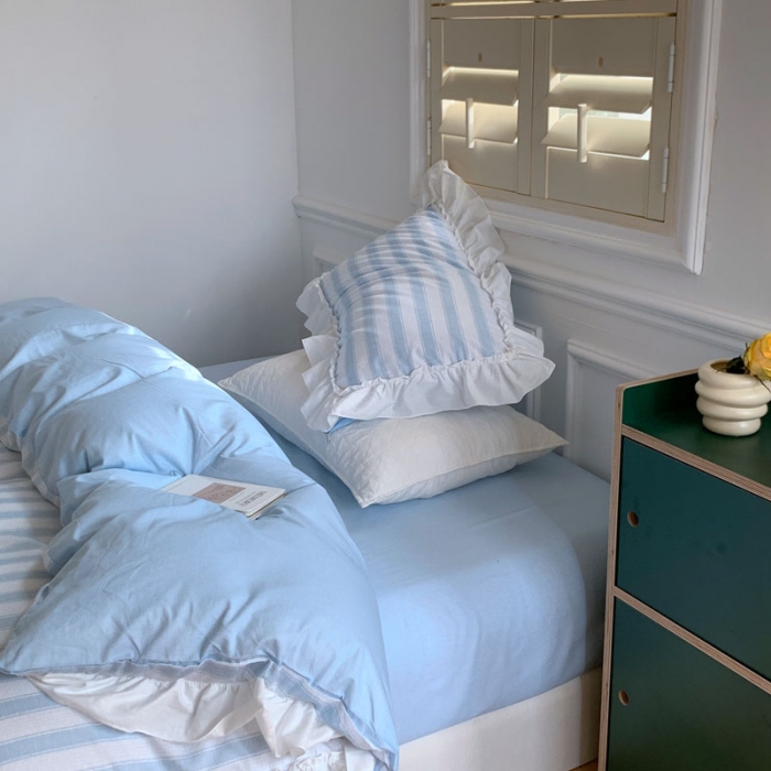 91家纺网 家纺一手货源 找家纺 （总）昔可2022新款花边条纹系列四件套