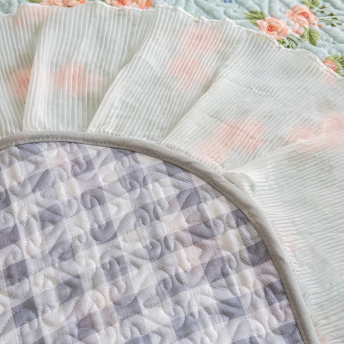 91家纺网 家纺一手货源 找家纺 添越 小清新韩版蕾丝花边纯棉夹棉床盖三件套全棉 安娜花园