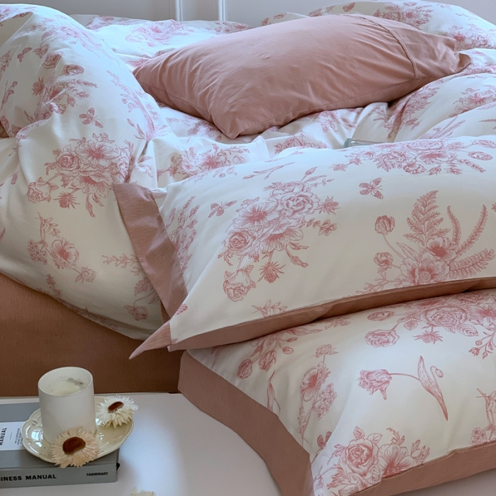 91家纺网 家纺一手货源 找家纺 昔可2022新款轻奢dior风四件套 蝴蝶玫瑰 粉