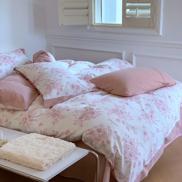 91家纺网 家纺一手货源 找家纺 昔可2022新款轻奢dior风四件套 蝴蝶玫瑰 粉