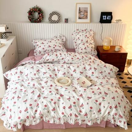 91家纺网 家纺一手货源 找家纺 昔可2022新款复古花花边四件套 法式恋恋玫瑰