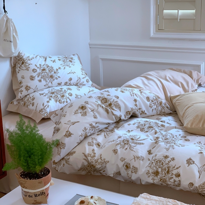 91家纺网 家纺一手货源 找家纺 昔可2022新款轻奢dior风四件套 蝴蝶玫瑰 金