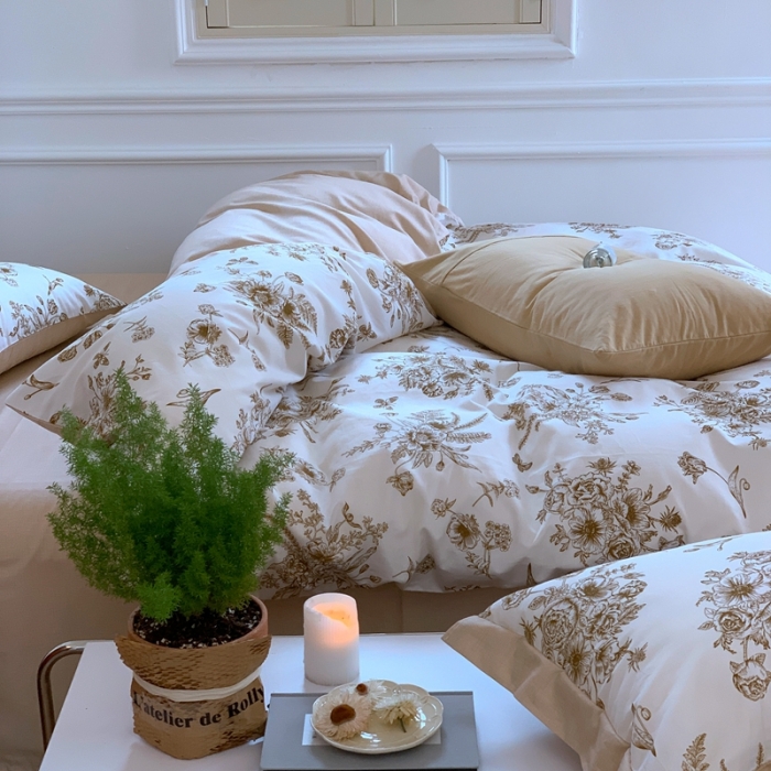 91家纺网 家纺一手货源 找家纺 昔可2022新款轻奢dior风四件套 蝴蝶玫瑰 金