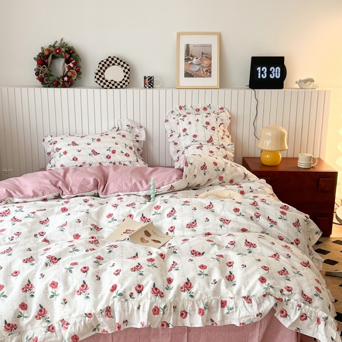 91家纺网 家纺一手货源 找家纺 昔可2022新款复古花花边四件套 法式恋恋玫瑰