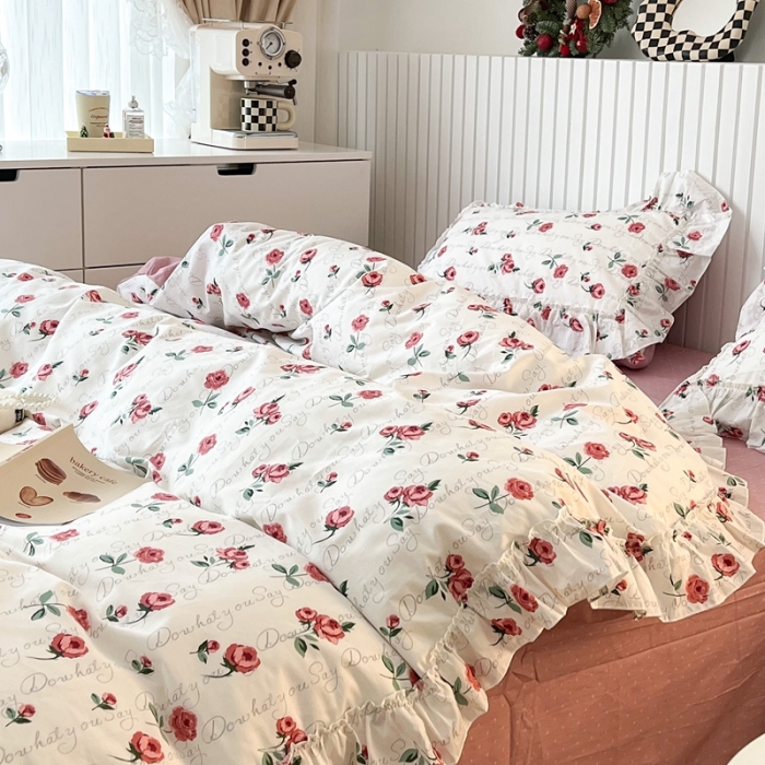 91家纺网 家纺一手货源 找家纺 昔可2022新款复古花花边四件套 法式恋恋玫瑰