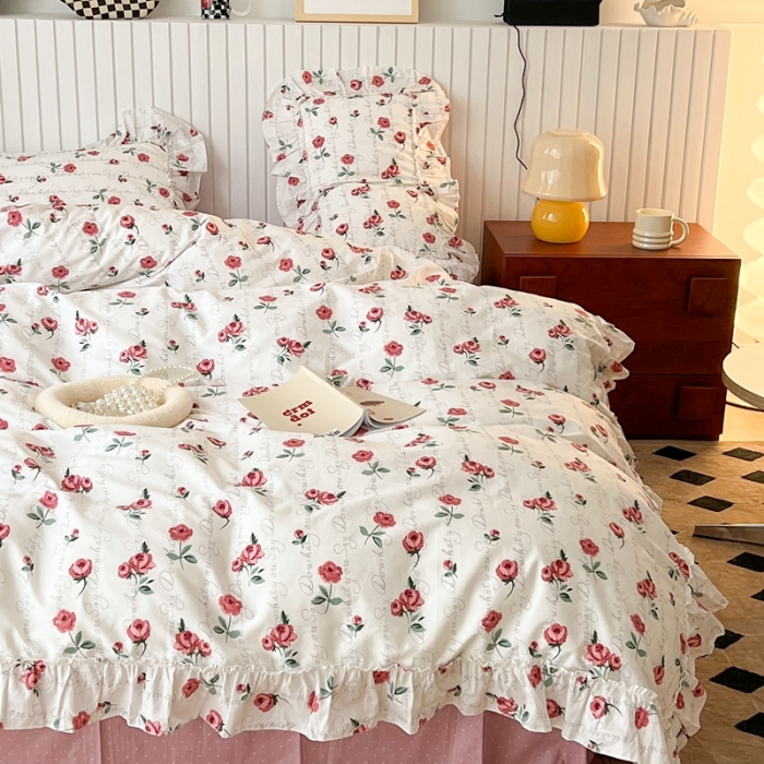 91家纺网 家纺一手货源 找家纺 昔可2022新款复古花花边四件套 法式恋恋玫瑰