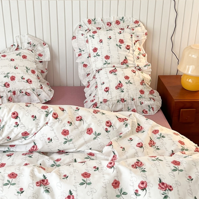 91家纺网 家纺一手货源 找家纺 昔可2022新款复古花花边四件套 法式恋恋玫瑰