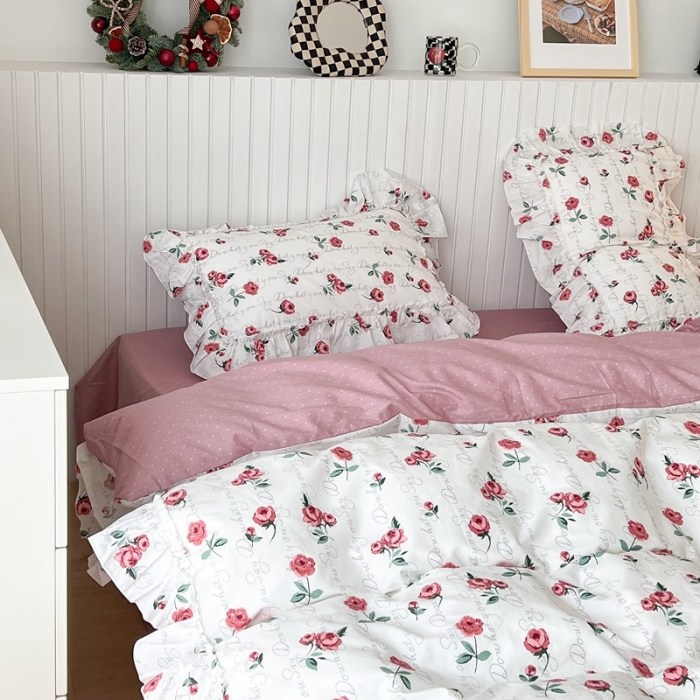 91家纺网 家纺一手货源 找家纺 昔可2022新款复古花花边四件套 法式恋恋玫瑰