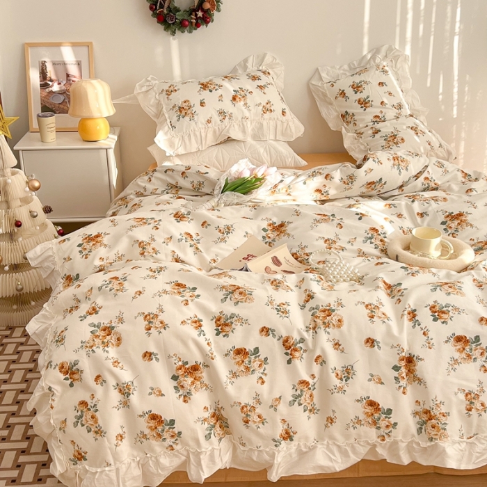 91家纺网 家纺一手货源 找家纺 昔可2022新款复古花花边四件套 桔梗香气