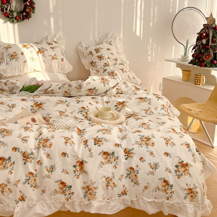 91家纺网 家纺一手货源 找家纺 昔可2022新款复古花花边四件套 桔梗香气