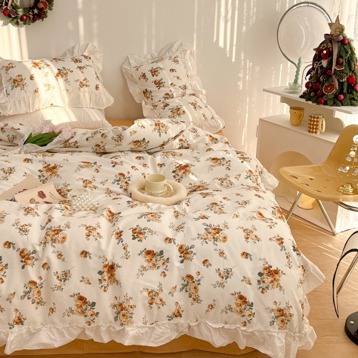 91家纺网 家纺一手货源 找家纺 昔可2022新款复古花花边四件套 桔梗香气