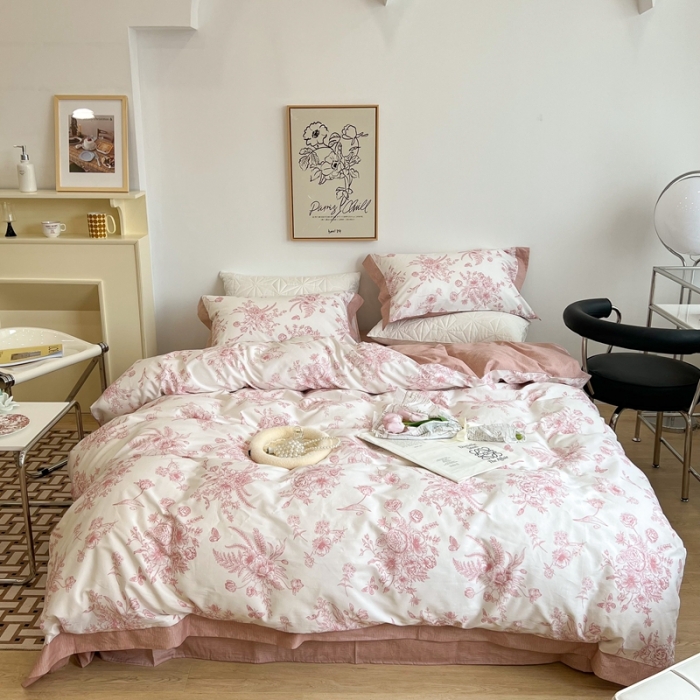 91家纺网 家纺一手货源 找家纺 昔可2022新款轻奢dior风四件套 蝴蝶玫瑰 粉