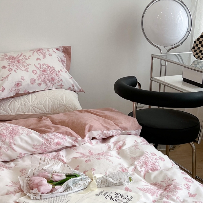 91家纺网 家纺一手货源 找家纺 昔可2022新款轻奢dior风四件套 蝴蝶玫瑰 粉