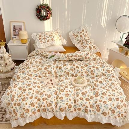 91家纺网 家纺一手货源 找家纺 昔可2022新款复古花花边四件套 落日小野菊