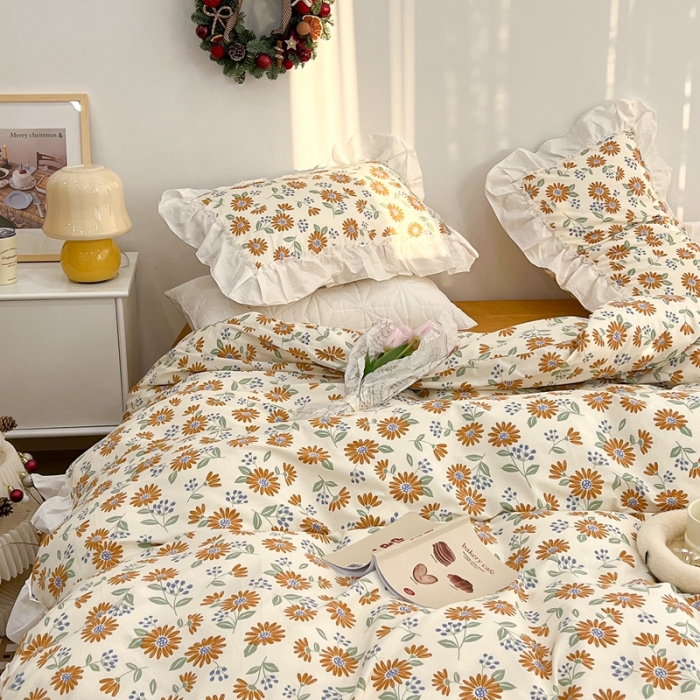 91家纺网 家纺一手货源 找家纺 昔可2022新款复古花花边四件套 落日小野菊