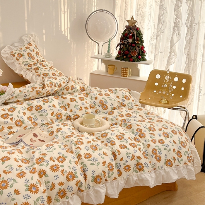 91家纺网 家纺一手货源 找家纺 昔可2022新款复古花花边四件套 落日小野菊