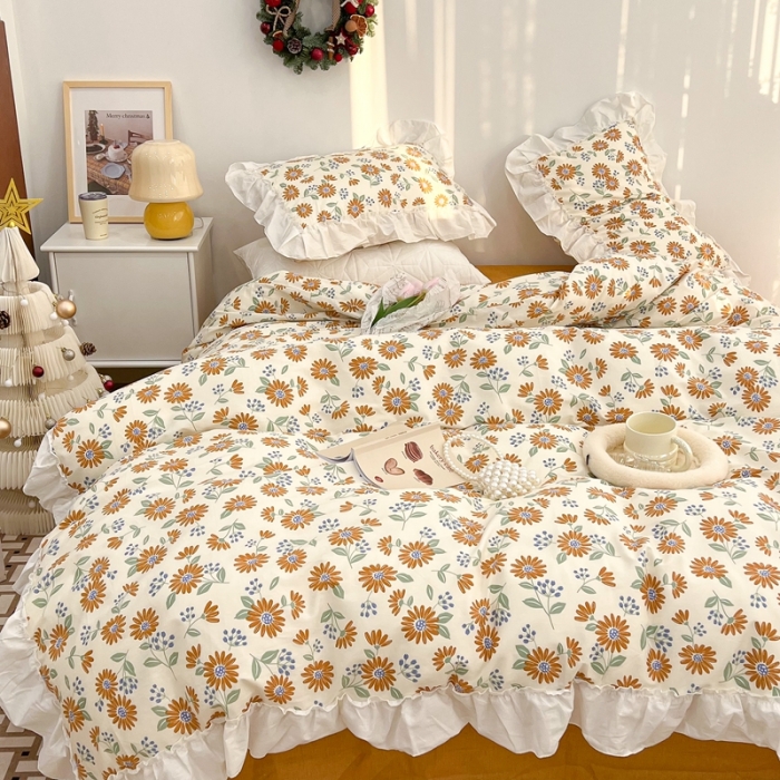 91家纺网 家纺一手货源 找家纺 昔可2022新款复古花花边四件套 落日小野菊