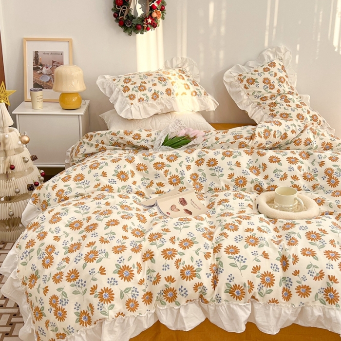 91家纺网 家纺一手货源 找家纺 昔可2022新款复古花花边四件套 落日小野菊